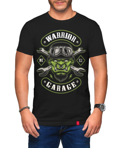 Motorkářské tričko Warrior Garage: Válečník na dvou kolech