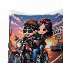 Polštář Zamilovaní motorkáři na Route 66 | ElitniRebel.cz