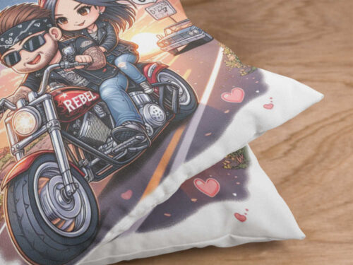 Polštář Zamilovaní motorkáři na Route 66 | ElitniRebel.cz
