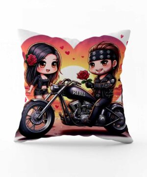 Polštář Zamilovaní motorkáři s růží | ElitniRebel.cz