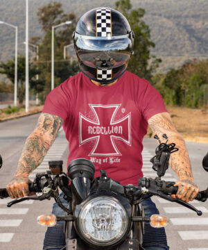 Pánské motorkářské tričko Iron Cross Rebellion (Červená-Bílá)