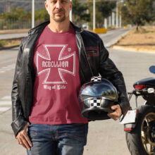 Pánské motorkářské tričko Iron Cross Rebellion (Červená-Bílá)